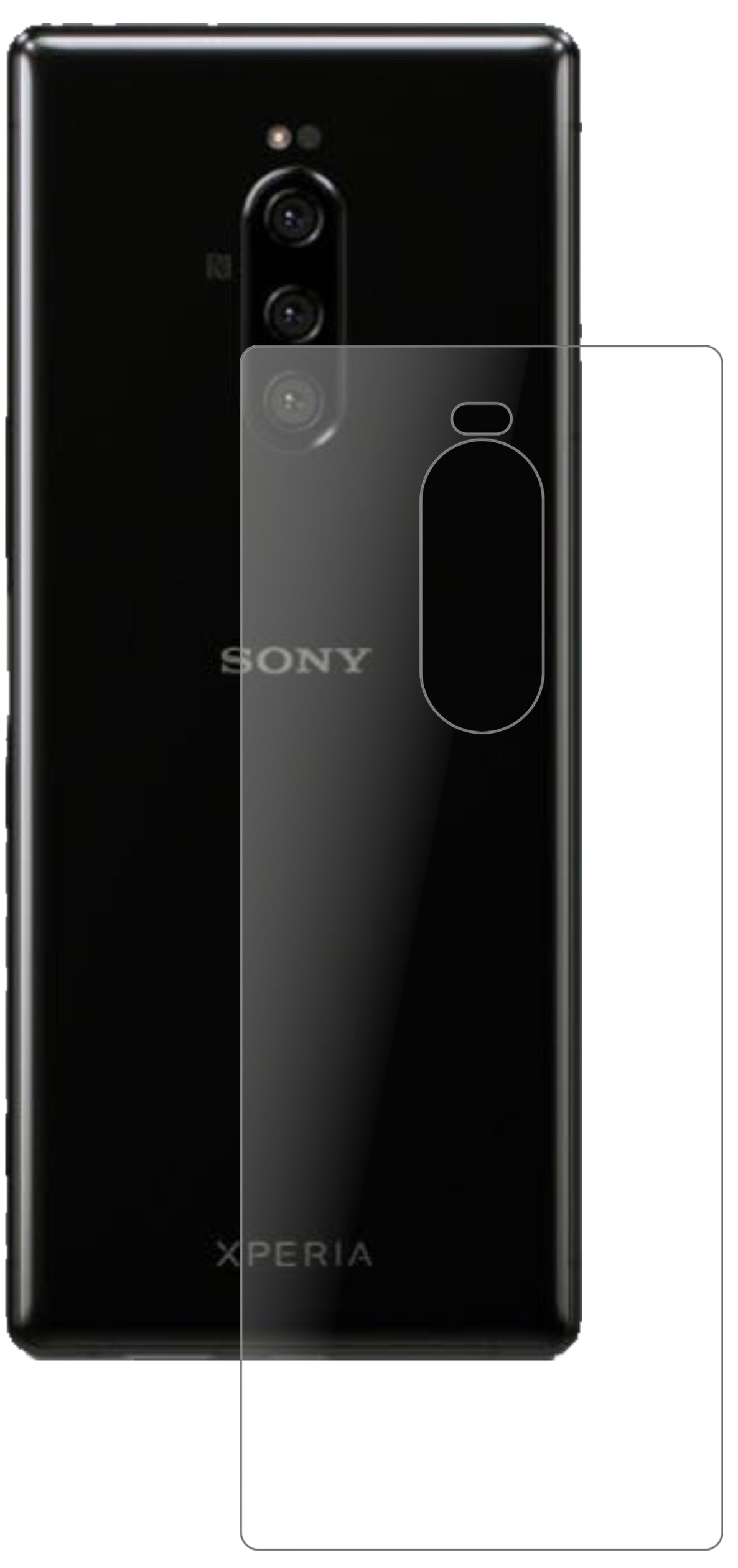 SonyXperia 1 Rückseite mit aufgebrachter dipos Panzerfolie, die lästige Fingerabdrücke minimiert