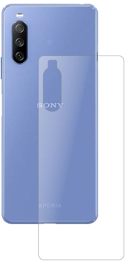 SonyXperia 10 III Rückseite mit aufgebrachter dipos Panzerfolie, die lästige Fingerabdrücke minimiert