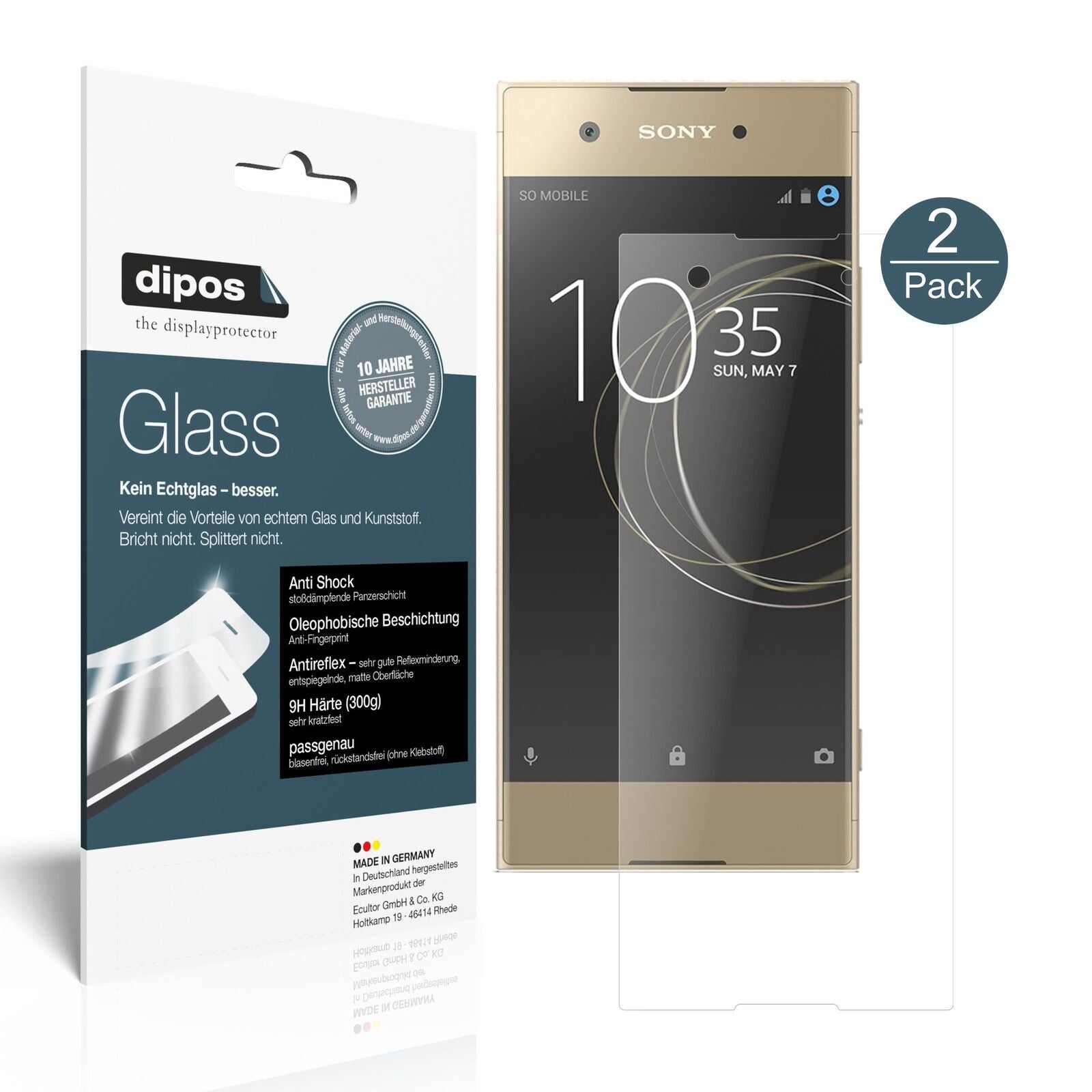 SonyXperia XA1 mit aufgebrachter dipos Panzerfolie, die lästige Fingerabdrücke minimiert