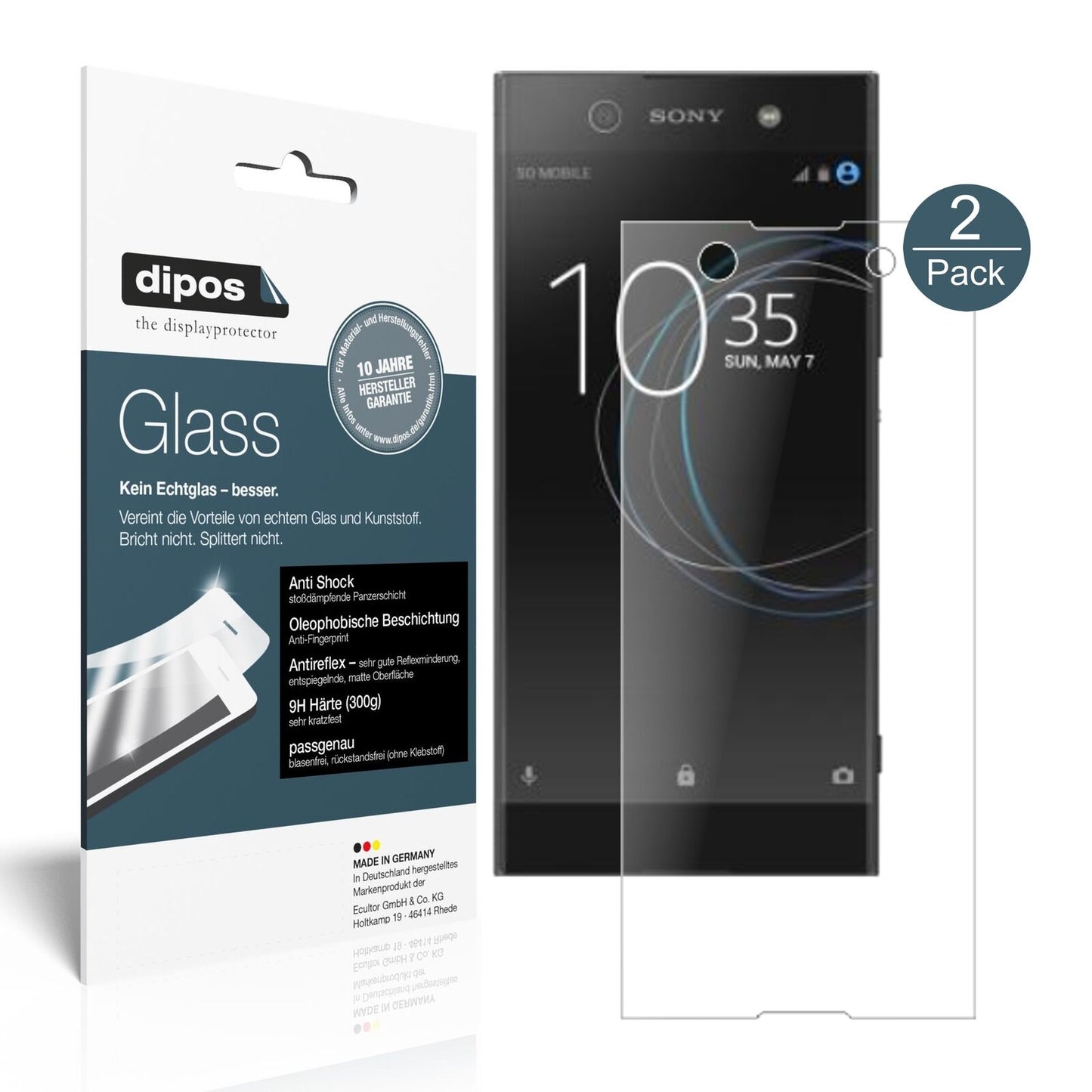SonyXperia XA1 Ultra mit aufgebrachter dipos Panzerfolie, die lästige Fingerabdrücke minimiert