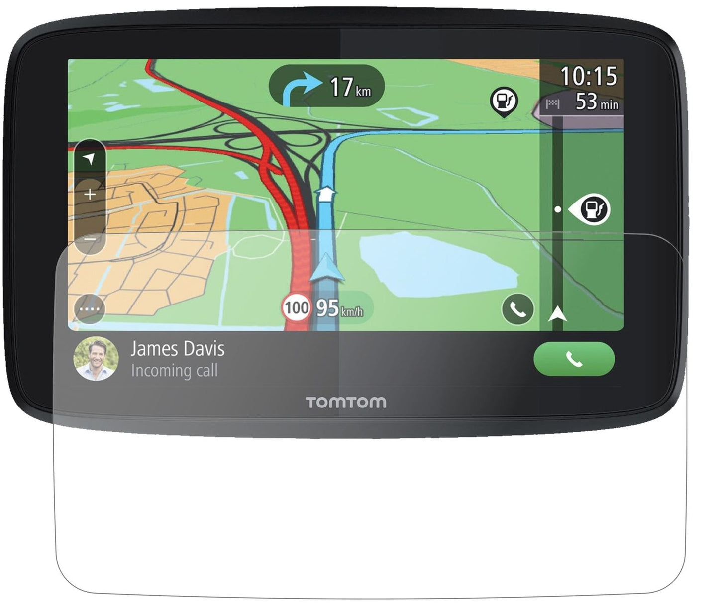 TomTomGO Essential 6 mit aufgebrachter dipos Panzerfolie, die lästige Fingerabdrücke minimiert