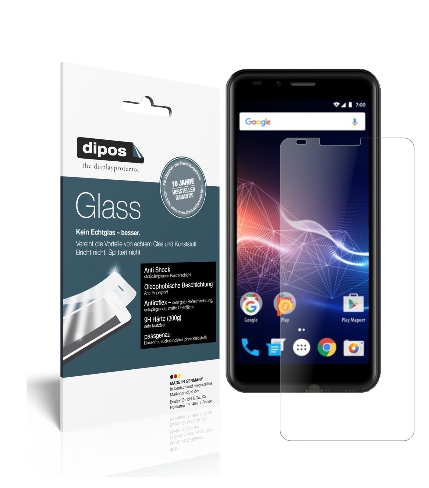 VertexImpress Click 3G 2018 mit aufgebrachter dipos Panzerfolie, die lästige Fingerabdrücke minimiert