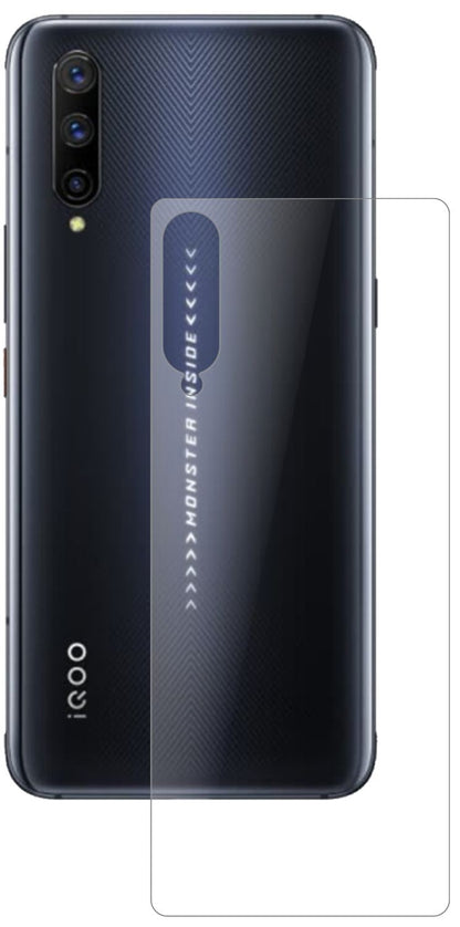 VivoIQOO Pro Rückseite mit aufgebrachter dipos Panzerfolie, die lästige Fingerabdrücke minimiert