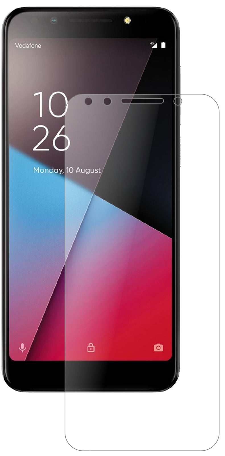 VodafoneSmart N9 Lite mit aufgebrachter dipos Panzerfolie, die lästige Fingerabdrücke minimiert