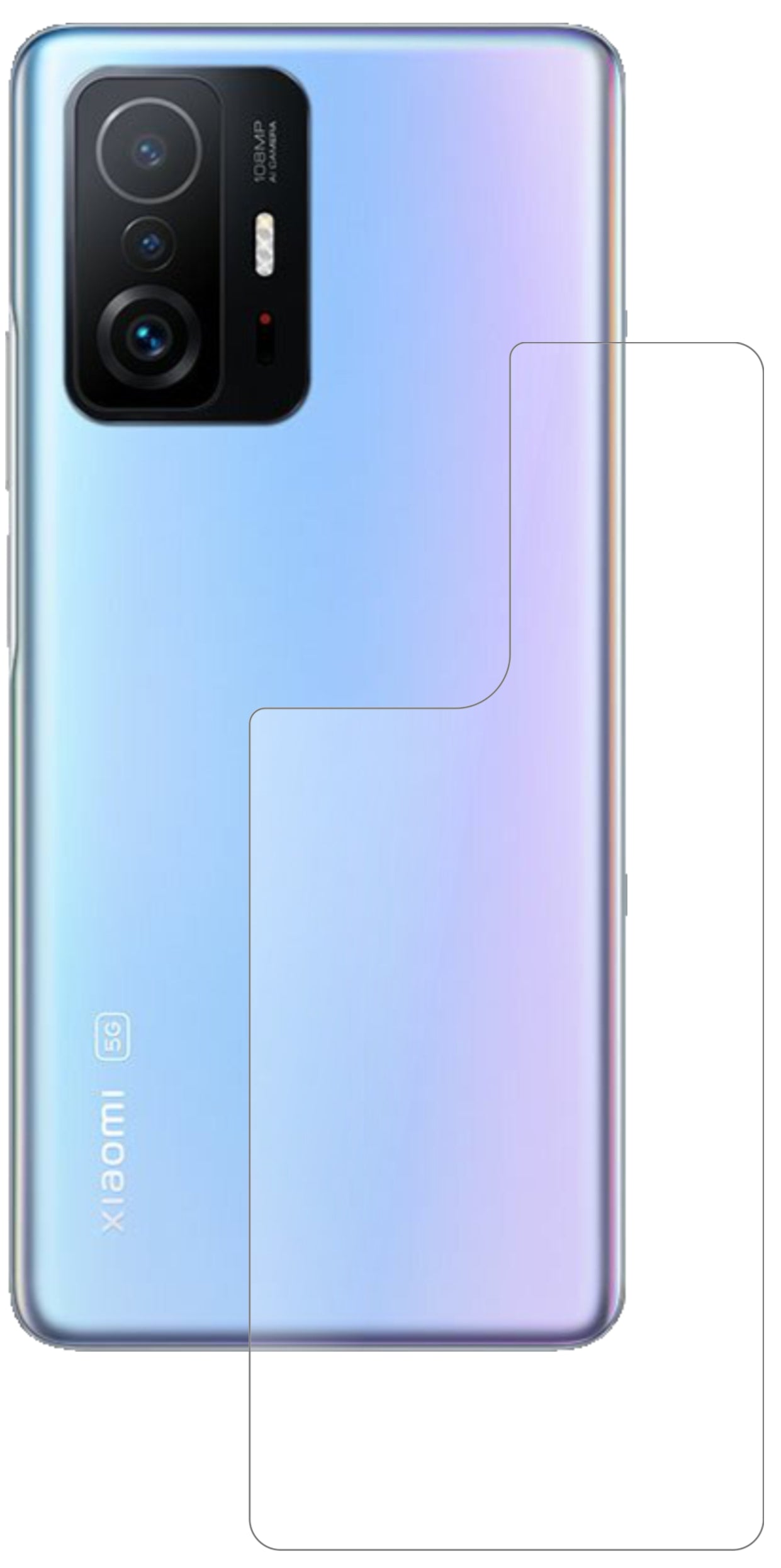 Xiaomi11T Rückseite mit aufgebrachter dipos Panzerfolie, die lästige Fingerabdrücke minimiert
