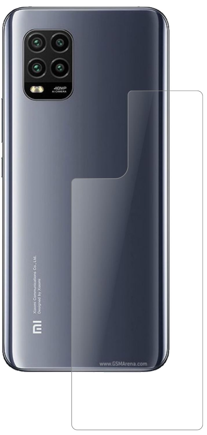 XiaomiMi 10 Lite 5G Rückseite mit aufgebrachter dipos Panzerfolie, die lästige Fingerabdrücke minimiert