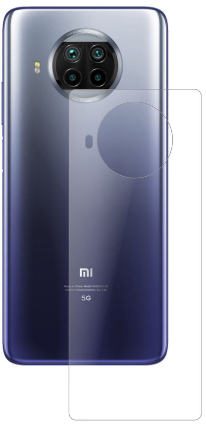 XiaomiMi 10T Lite Rückseite mit aufgebrachter dipos Panzerfolie, die lästige Fingerabdrücke minimiert