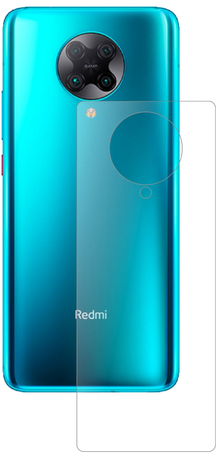 XiaomiRedmi K30 Ultra Rückseite mit aufgebrachter dipos Panzerfolie, die lästige Fingerabdrücke minimiert