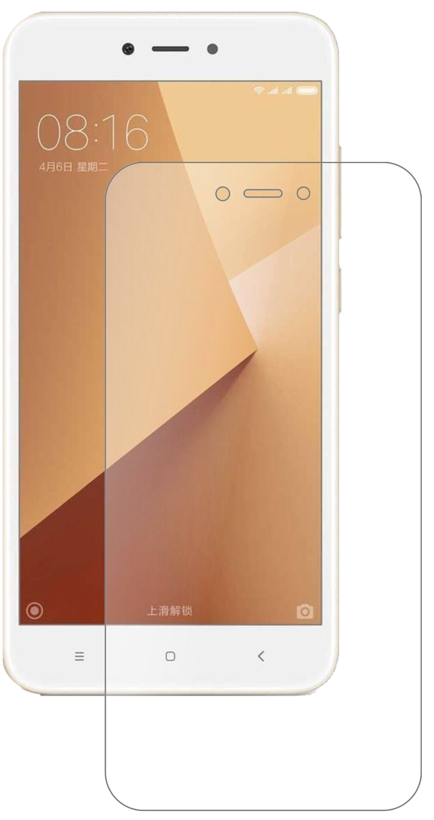 XiaomiRedmi Note 5A mit aufgebrachter dipos Panzerfolie, die lästige Fingerabdrücke minimiert