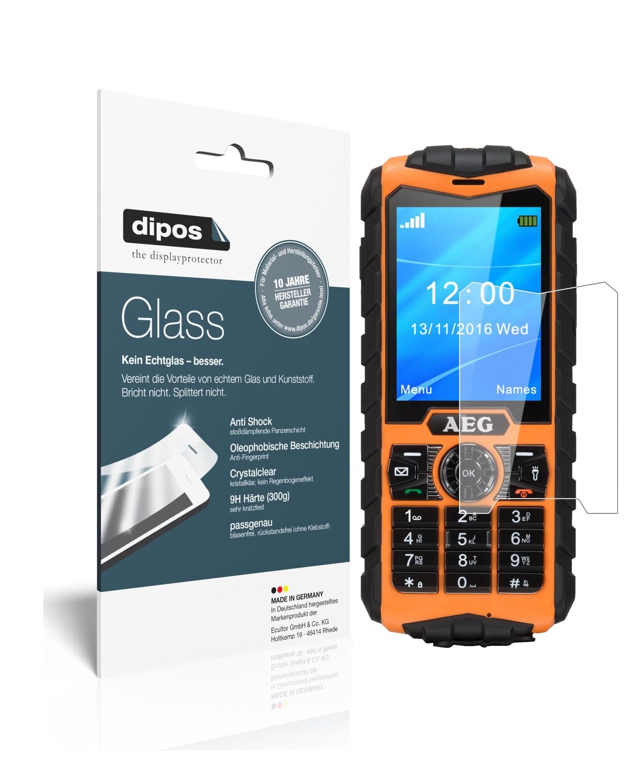 AEGM550 mit aufgebrachter dipos Flex Schutzfolie, glasklare Darstellung ohne Einschränkungen