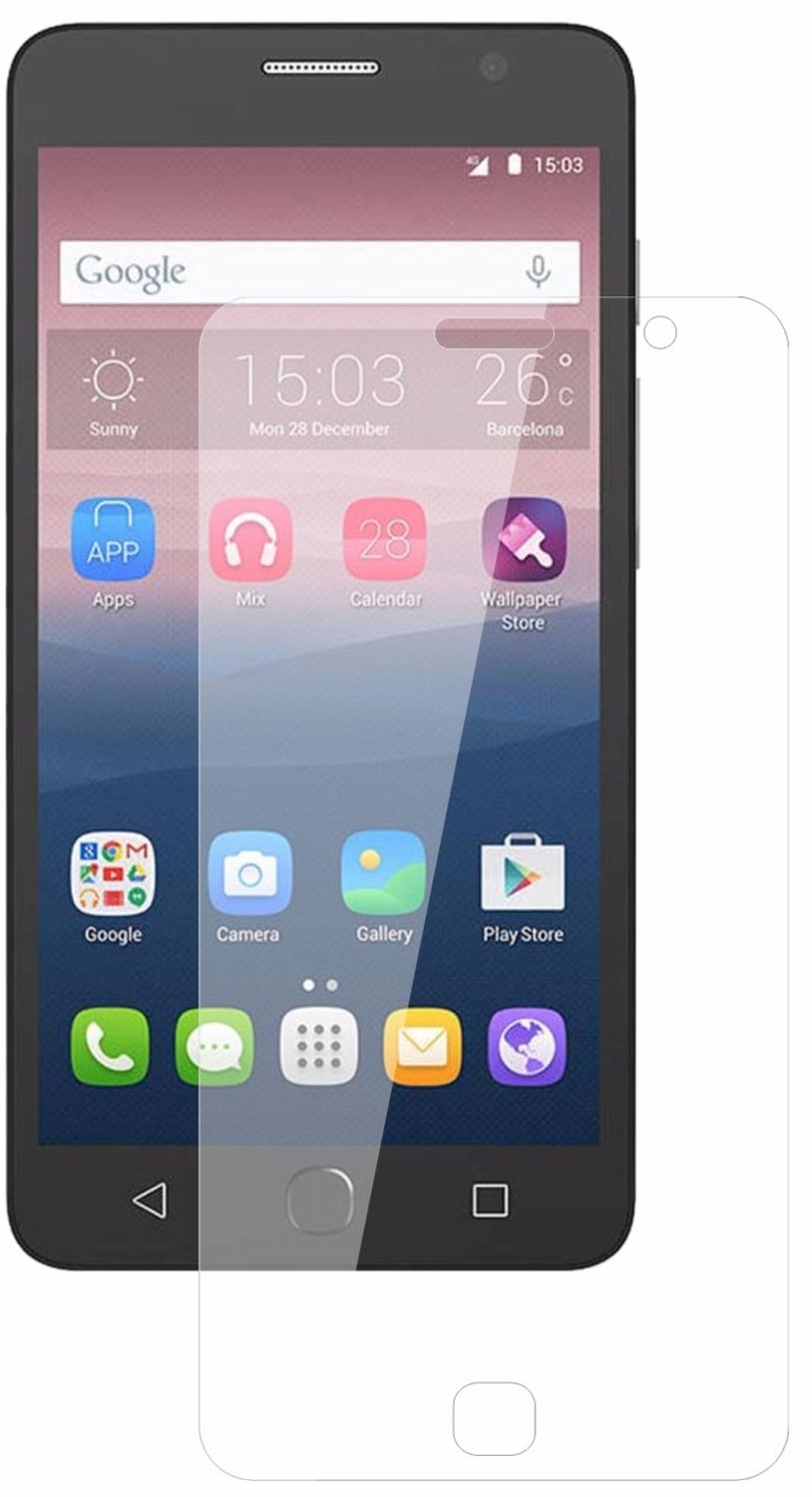 AlcatelPop Star mit aufgebrachter dipos Flex Schutzfolie, glasklare Darstellung ohne Einschränkungen