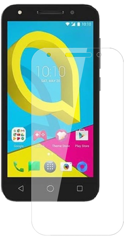 AlcatelU5 mit aufgebrachter dipos Flex Schutzfolie, glasklare Darstellung ohne Einschränkungen