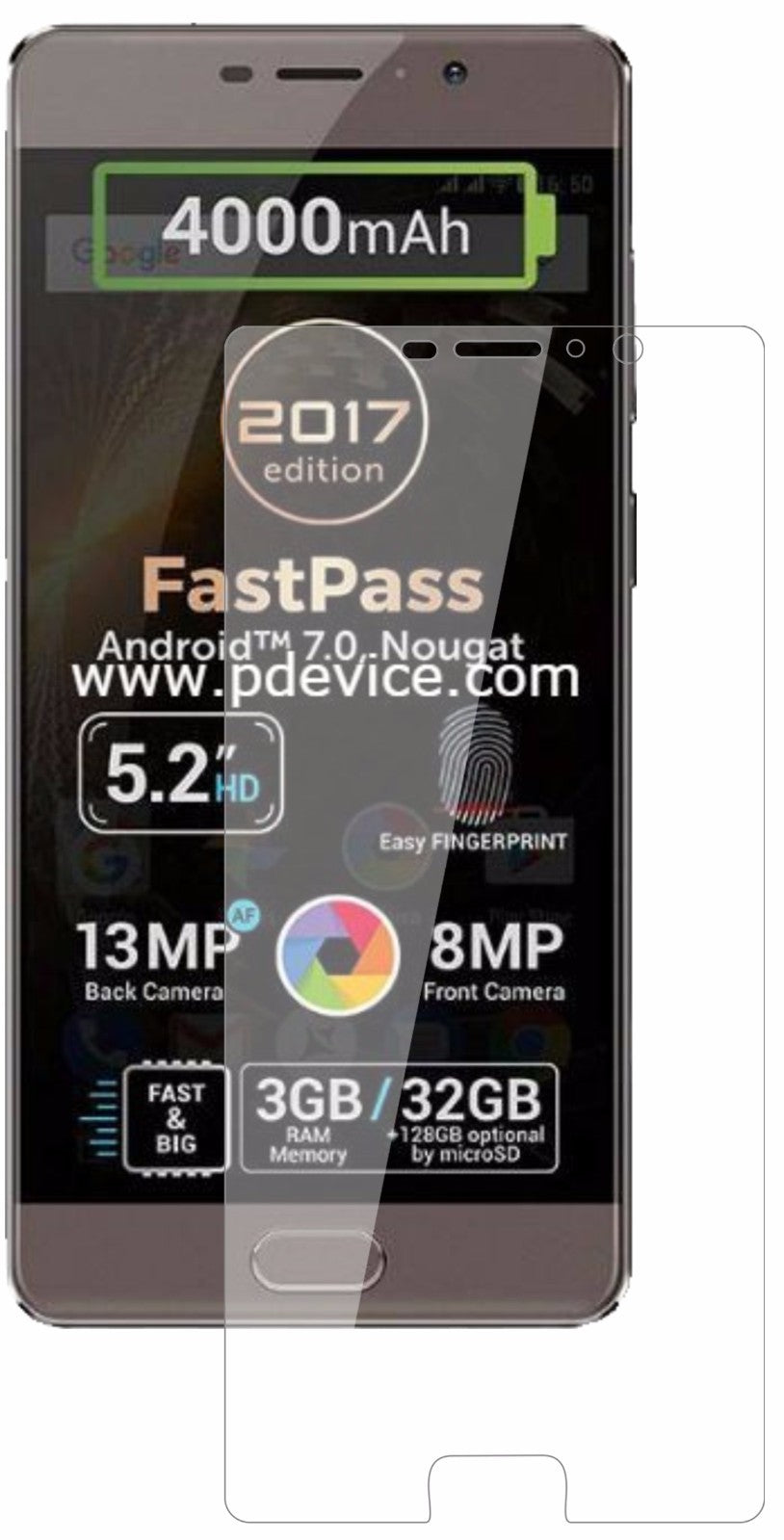 AllviewP9 Energy Lite 2017 mit aufgebrachter dipos Flex Schutzfolie, glasklare Darstellung ohne Einschränkungen
