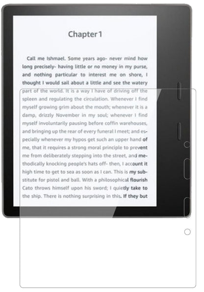 AmazonKindle Oasis (2019) mit aufgebrachter dipos Flex Schutzfolie, glasklare Darstellung ohne Einschränkungen