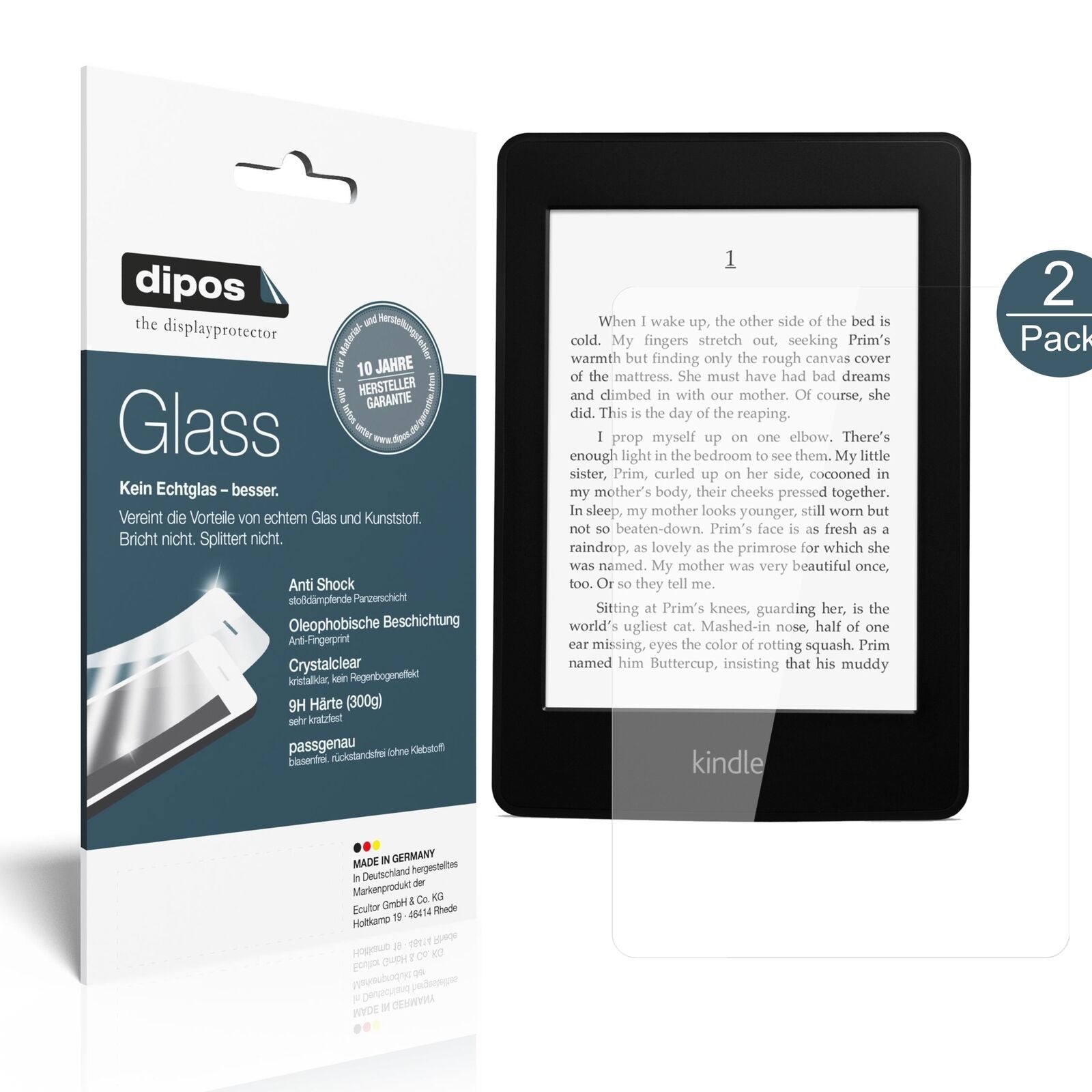 AmazonKindle Paperwhite mit aufgebrachter dipos Flex Schutzfolie, glasklare Darstellung ohne Einschränkungen