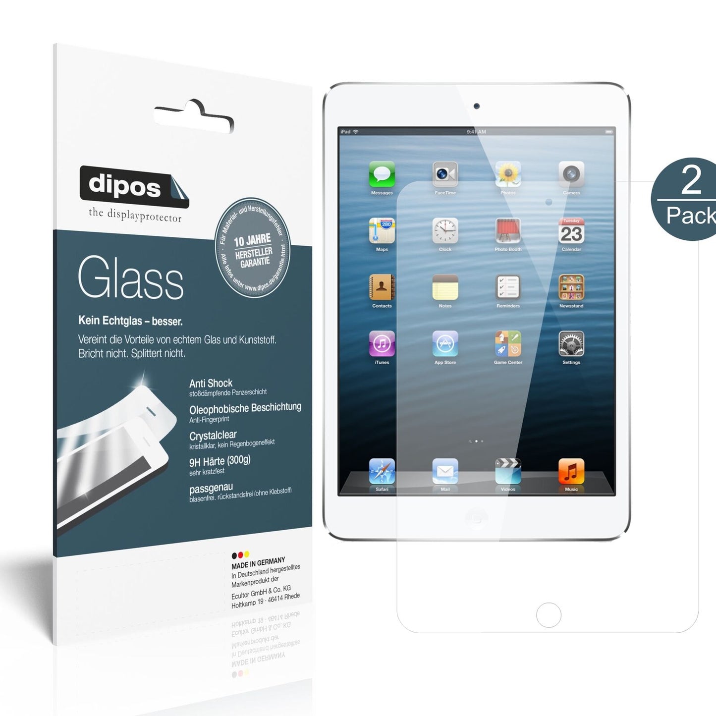 AppleiPad 2 / 3 / 4 mit aufgebrachter dipos Flex Schutzfolie, glasklare Darstellung ohne Einschränkungen