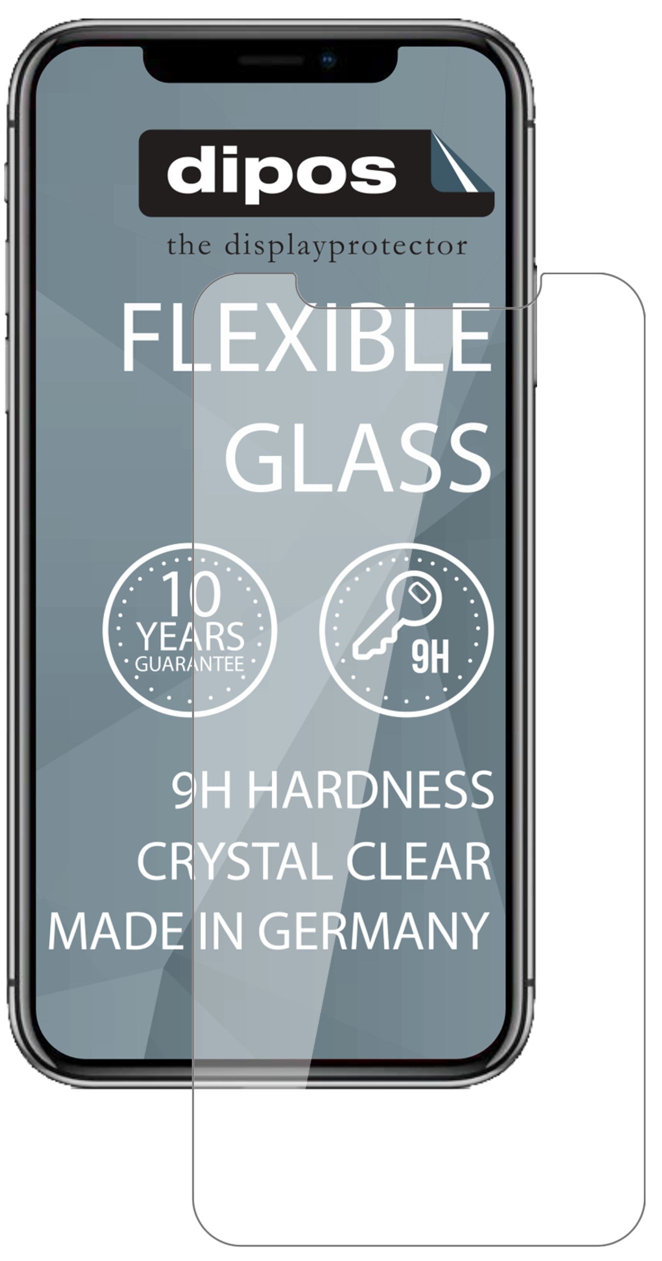 AppleiPhone 11 Pro Max mit aufgebrachter dipos Flex Schutzfolie, glasklare Darstellung ohne Einschränkungen