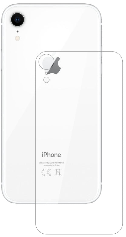 AppleiPhone XR Rückseite mit aufgebrachter dipos Flex Schutzfolie, glasklare Darstellung ohne Einschränkungen