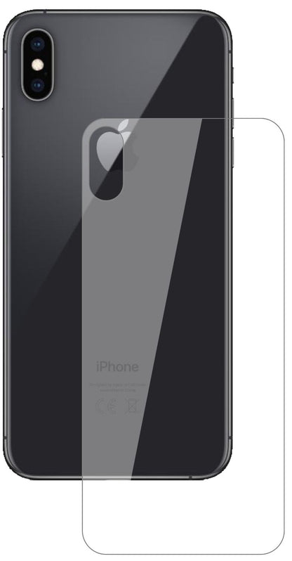 AppleiPhone XS Max Rückseite mit aufgebrachter dipos Flex Schutzfolie, glasklare Darstellung ohne Einschränkungen