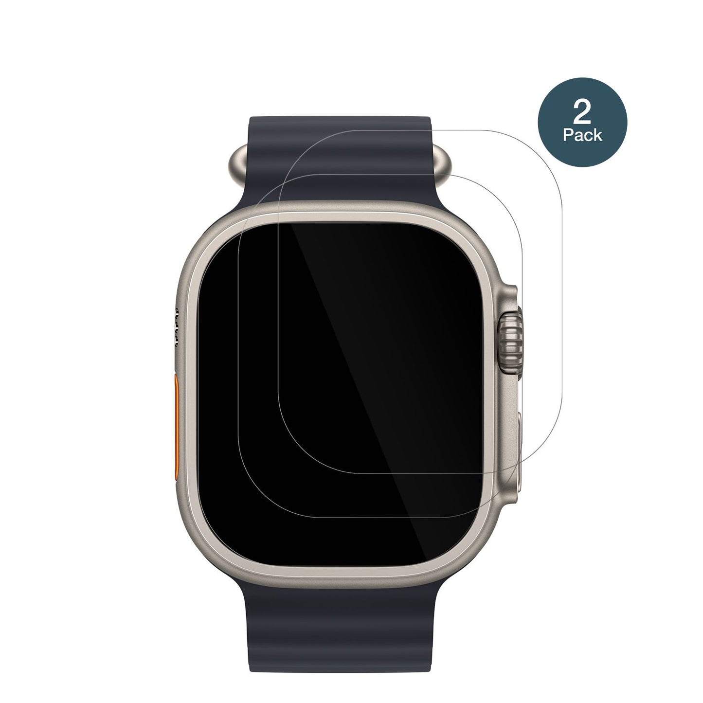 AppleWatch Ultra 2 49mm mit aufgebrachter dipos Flex Schutzfolie, glasklare Darstellung ohne Einschränkungen