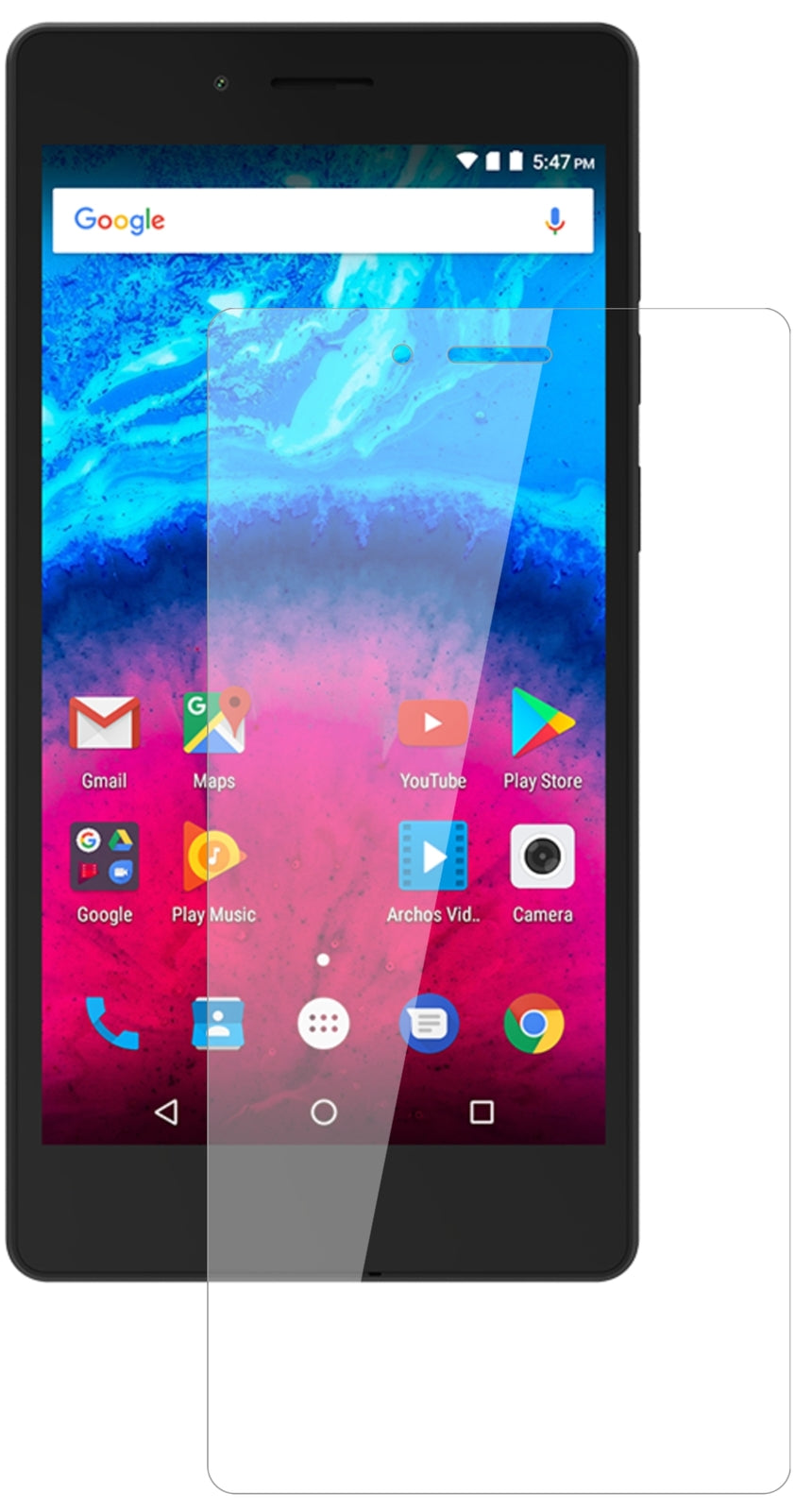 Archos50 Core 5,0 Zoll mit aufgebrachter dipos Flex Schutzfolie, glasklare Darstellung ohne Einschränkungen