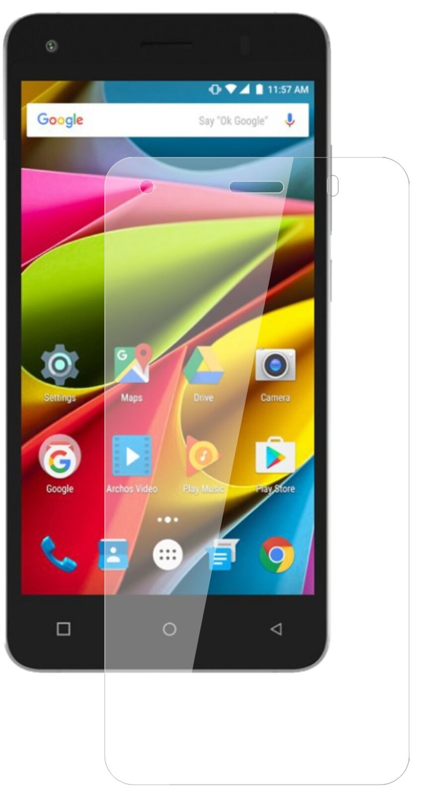 Archos50b Cobalt Lite mit aufgebrachter dipos Flex Schutzfolie, glasklare Darstellung ohne Einschränkungen
