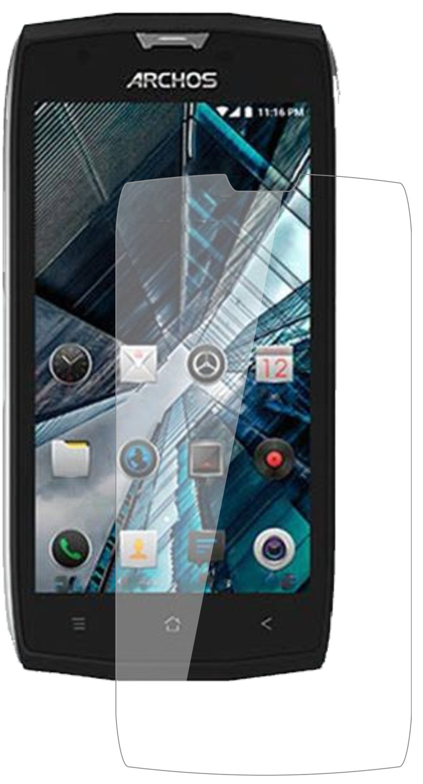 ArchosSense 50 X mit aufgebrachter dipos Flex Schutzfolie, glasklare Darstellung ohne Einschränkungen