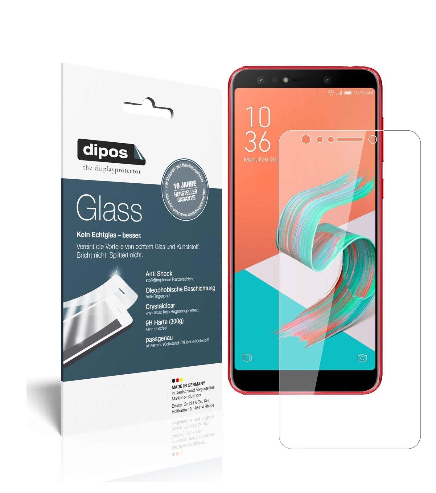 AsusZenfone 5 Lite (ZC600KL) mit aufgebrachter dipos Flex Schutzfolie, glasklare Darstellung ohne Einschränkungen