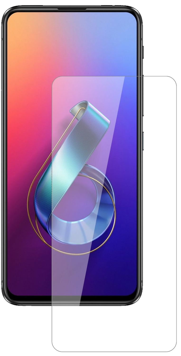 AsusZenfone 6 (ZS630KL) mit aufgebrachter dipos Flex Schutzfolie, glasklare Darstellung ohne Einschränkungen