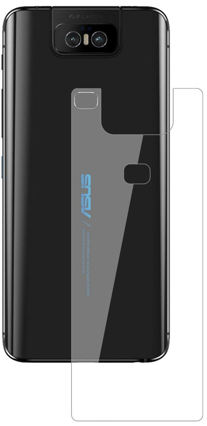 AsusZenfone 6 (ZS630KL) Rückseite mit aufgebrachter dipos Flex Schutzfolie, glasklare Darstellung ohne Einschränkungen