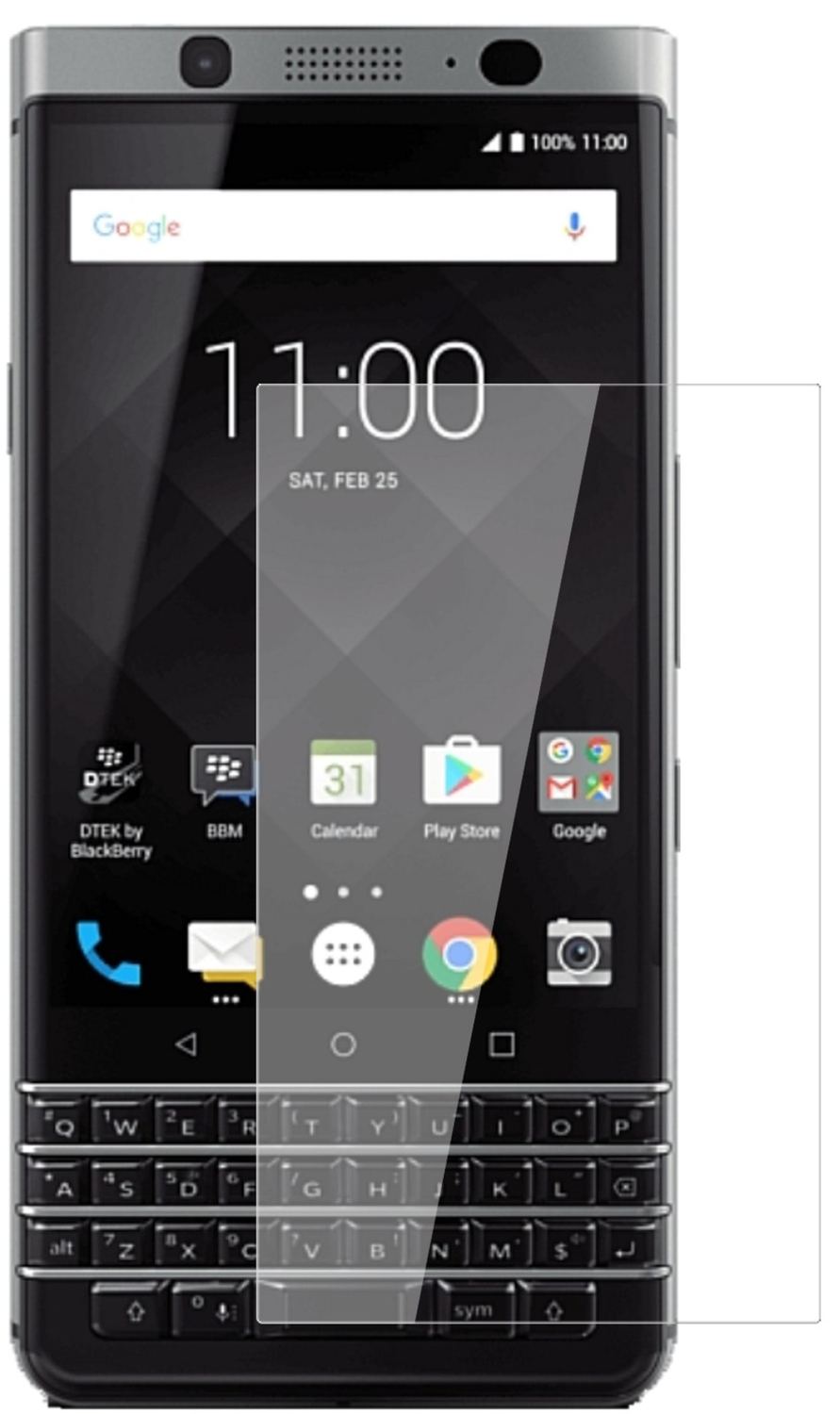 BlackberryKeyOne mit aufgebrachter dipos Flex Schutzfolie, glasklare Darstellung ohne Einschränkungen