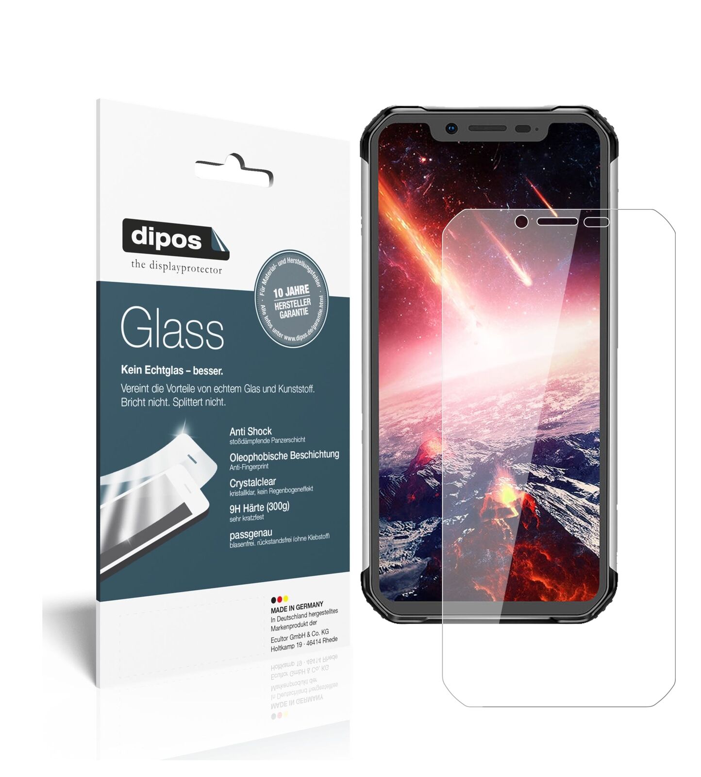BlackviewBV9600 Pro mit aufgebrachter dipos Flex Schutzfolie, glasklare Darstellung ohne Einschränkungen