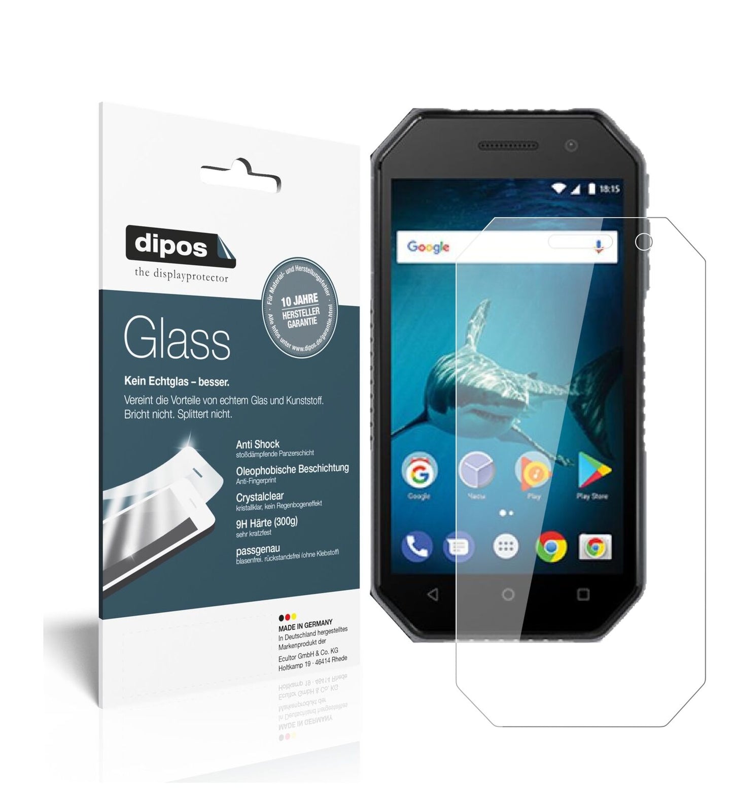 BQMobile 4077 Shark Mini mit aufgebrachter dipos Flex Schutzfolie, glasklare Darstellung ohne Einschränkungen