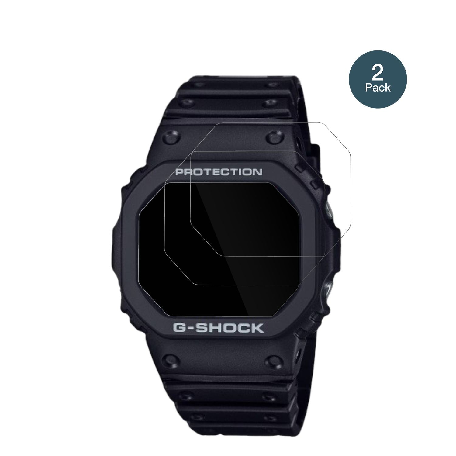 CasioG-Shock DW-5000R-1A mit aufgebrachter dipos Flex Schutzfolie, glasklare Darstellung ohne Einschränkungen