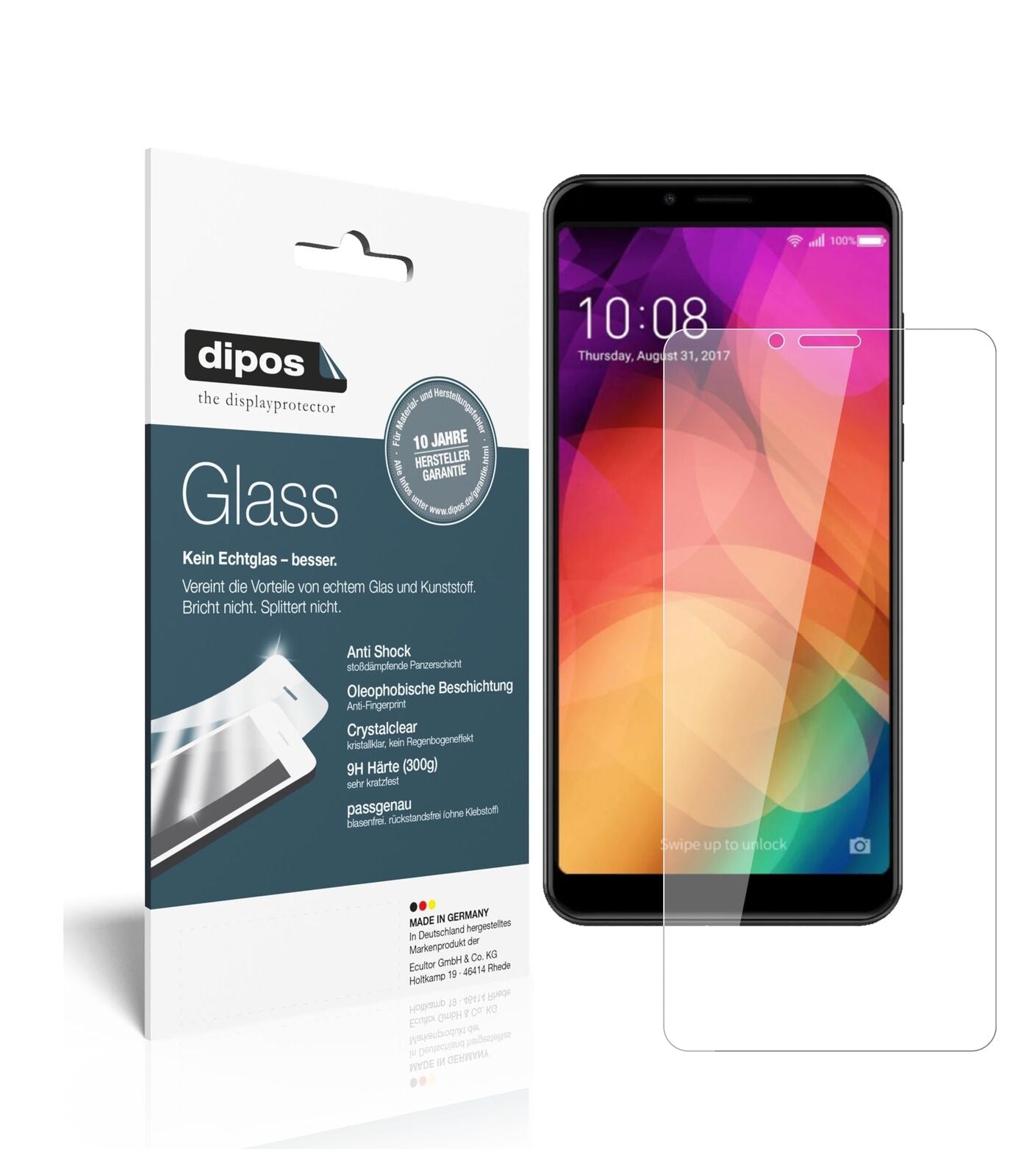 CoolpadNote 8 mit aufgebrachter dipos Flex Schutzfolie, glasklare Darstellung ohne Einschränkungen