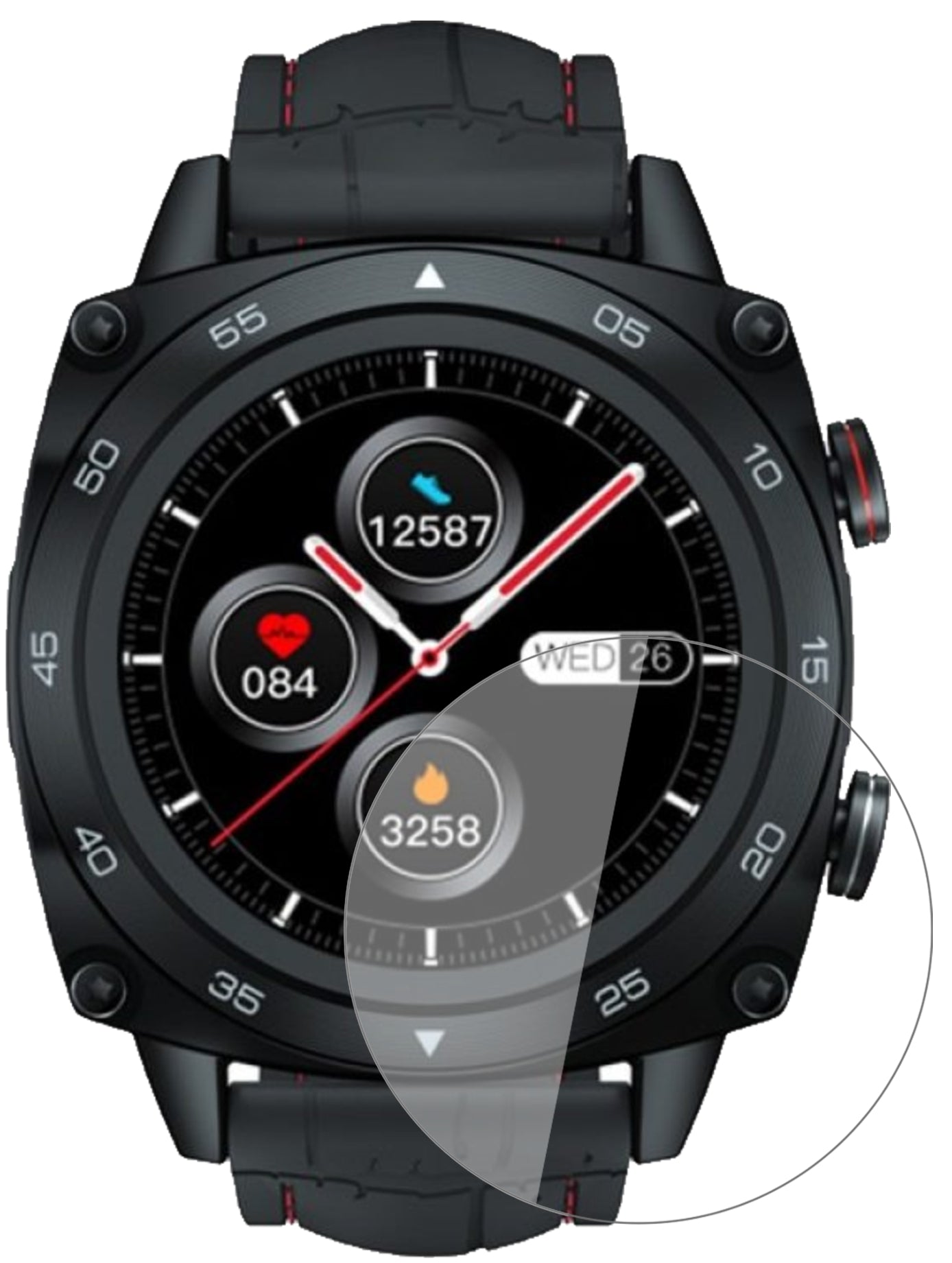 CubotC3 Smartwatch mit aufgebrachter dipos Flex Schutzfolie, glasklare Darstellung ohne Einschränkungen