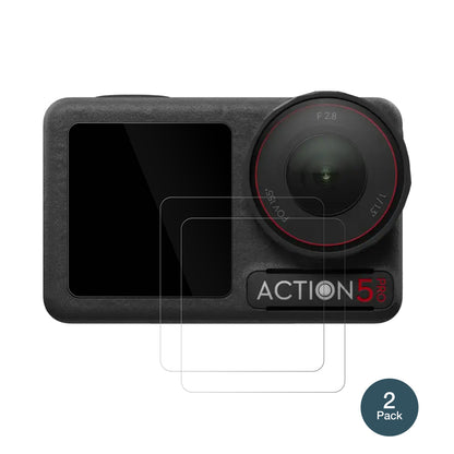 DijOsmo Action 5 Pro mit aufgebrachter dipos Flex Schutzfolie, glasklare Darstellung ohne Einschränkungen