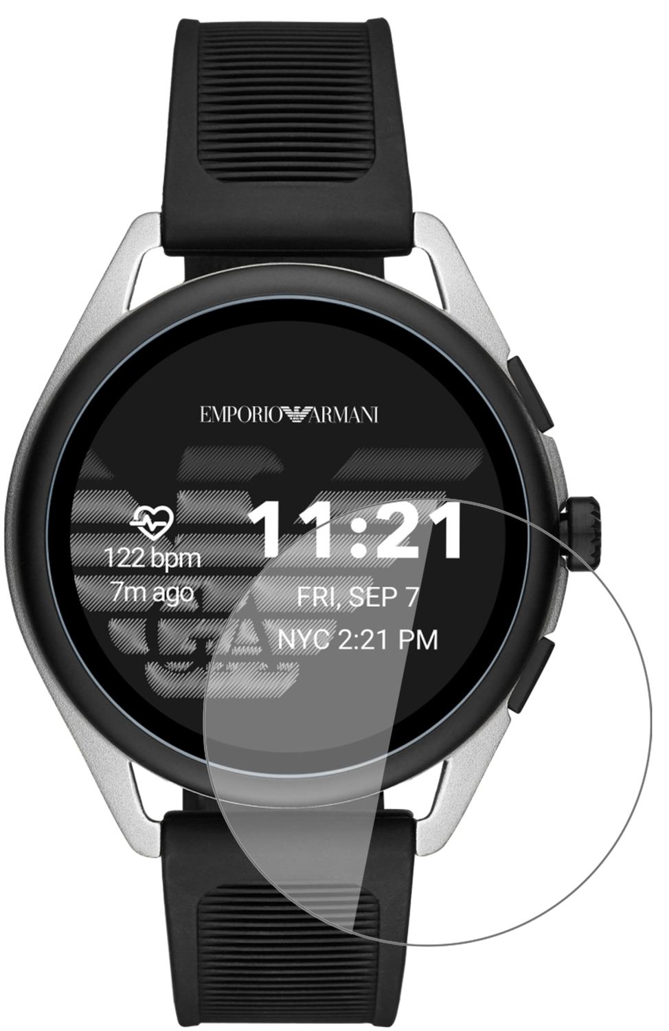 Emporio ArmaniSmartwatch 3 mit aufgebrachter dipos Flex Schutzfolie, glasklare Darstellung ohne Einschränkungen