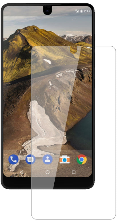 EssentialPhone mit aufgebrachter dipos Flex Schutzfolie, glasklare Darstellung ohne Einschränkungen