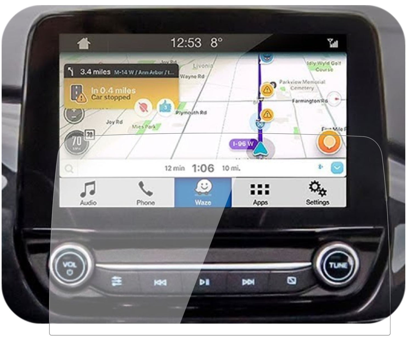 FordEcoSport Display (ab 2017) mit aufgebrachter dipos Flex Schutzfolie, glasklare Darstellung ohne Einschränkungen