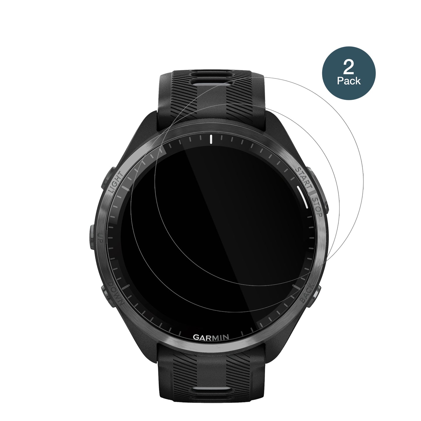 GarminForerunner 965 mit aufgebrachter dipos Flex Schutzfolie, glasklare Darstellung ohne Einschränkungen