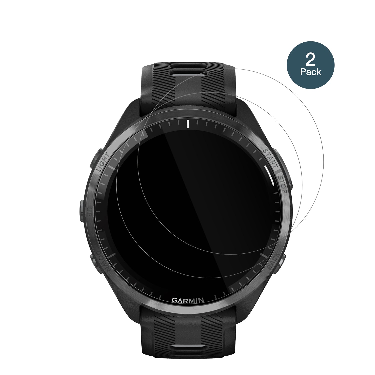 GarminForerunner 965 mit aufgebrachter dipos Flex Schutzfolie, glasklare Darstellung ohne Einschränkungen