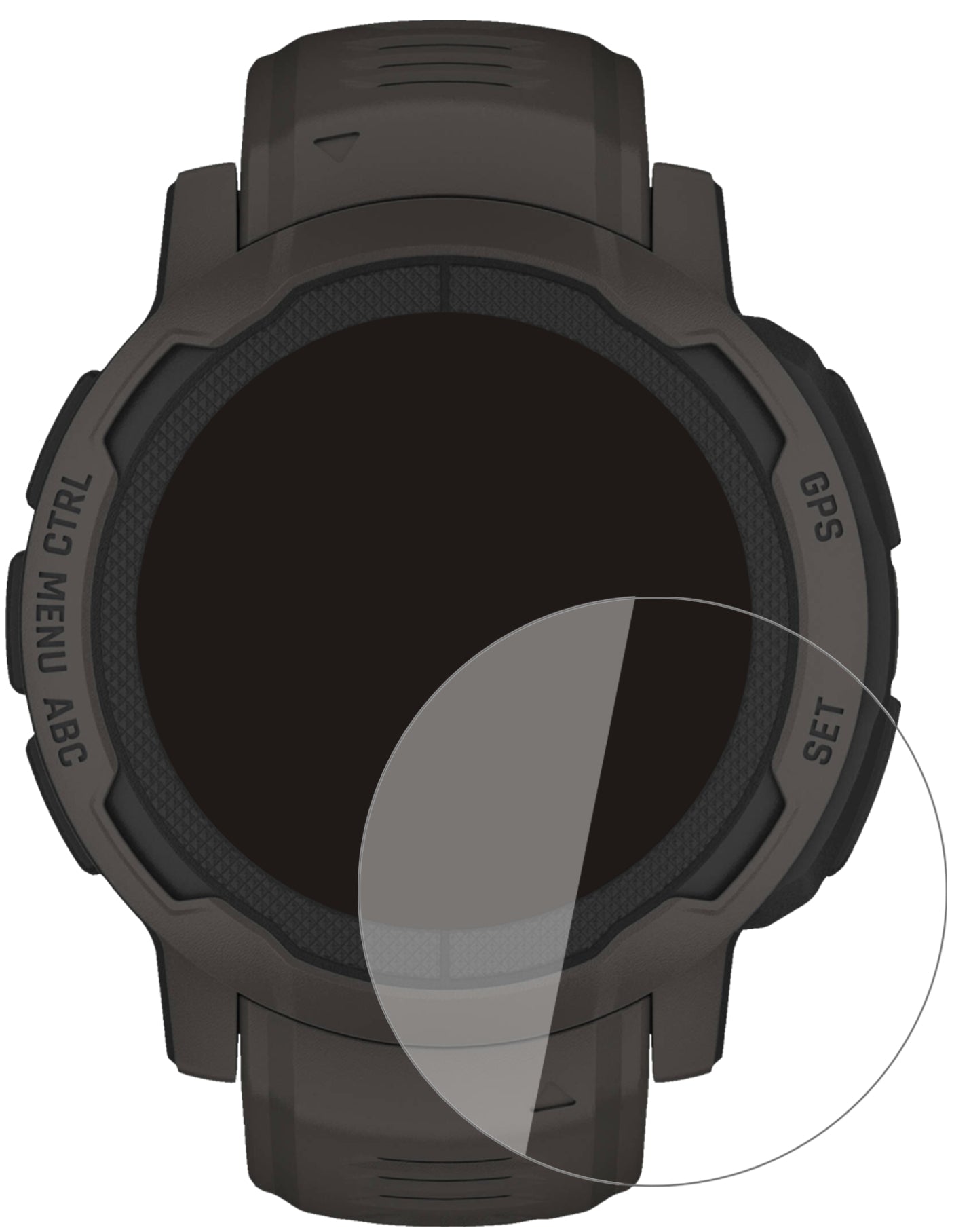 GarminInstinct 2 (45mm) mit aufgebrachter dipos Flex Schutzfolie, glasklare Darstellung ohne Einschränkungen