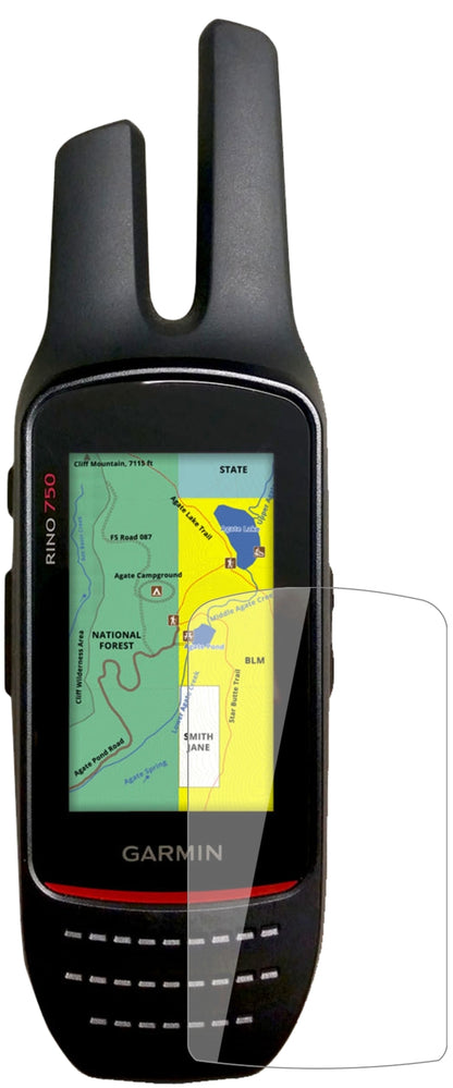 GarminRino 755t mit aufgebrachter dipos Flex Schutzfolie, glasklare Darstellung ohne Einschränkungen