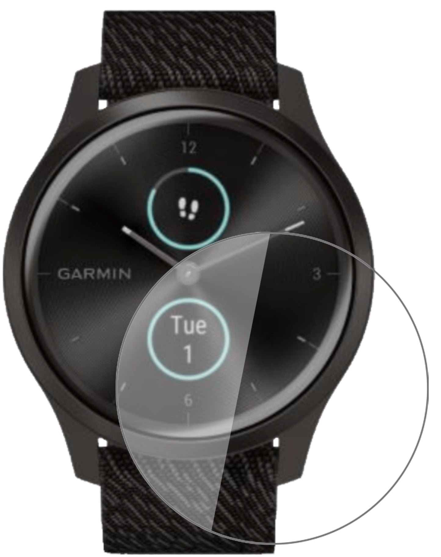 GarminVivomove Style mit aufgebrachter dipos Flex Schutzfolie, glasklare Darstellung ohne Einschränkungen
