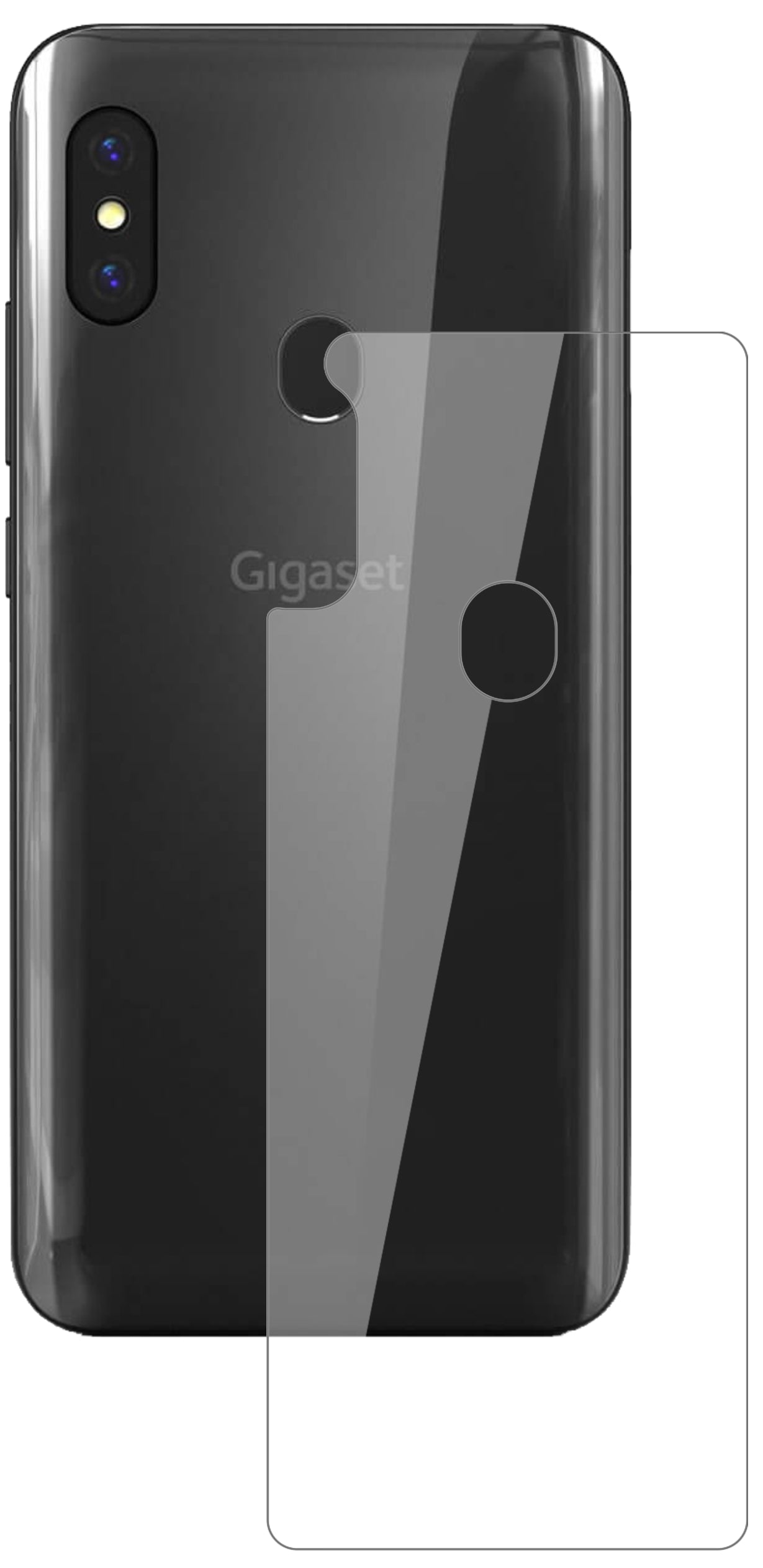 GigasetGS290 Rückseite mit aufgebrachter dipos Flex Schutzfolie, glasklare Darstellung ohne Einschränkungen
