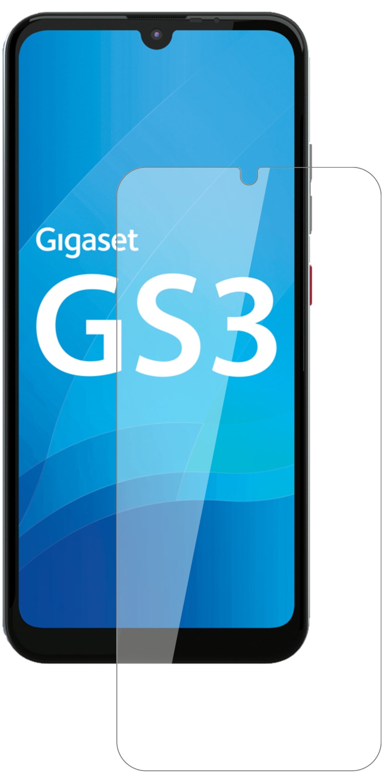 GigasetGS3 mit aufgebrachter dipos Flex Schutzfolie, glasklare Darstellung ohne Einschränkungen