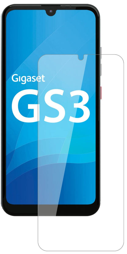 GigasetGS3 mit aufgebrachter dipos Flex Schutzfolie, glasklare Darstellung ohne Einschränkungen