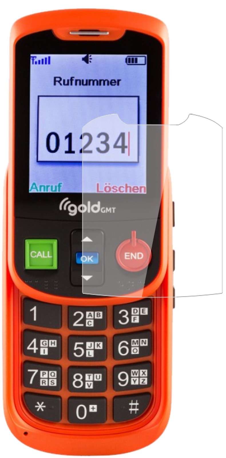 GoldGMT Alto 2 mit aufgebrachter dipos Flex Schutzfolie, glasklare Darstellung ohne Einschränkungen