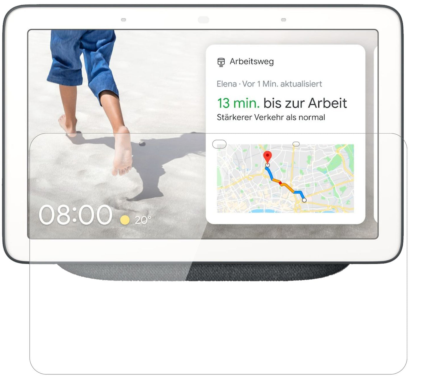 GoogleNest Max mit aufgebrachter dipos Flex Schutzfolie, glasklare Darstellung ohne Einschränkungen